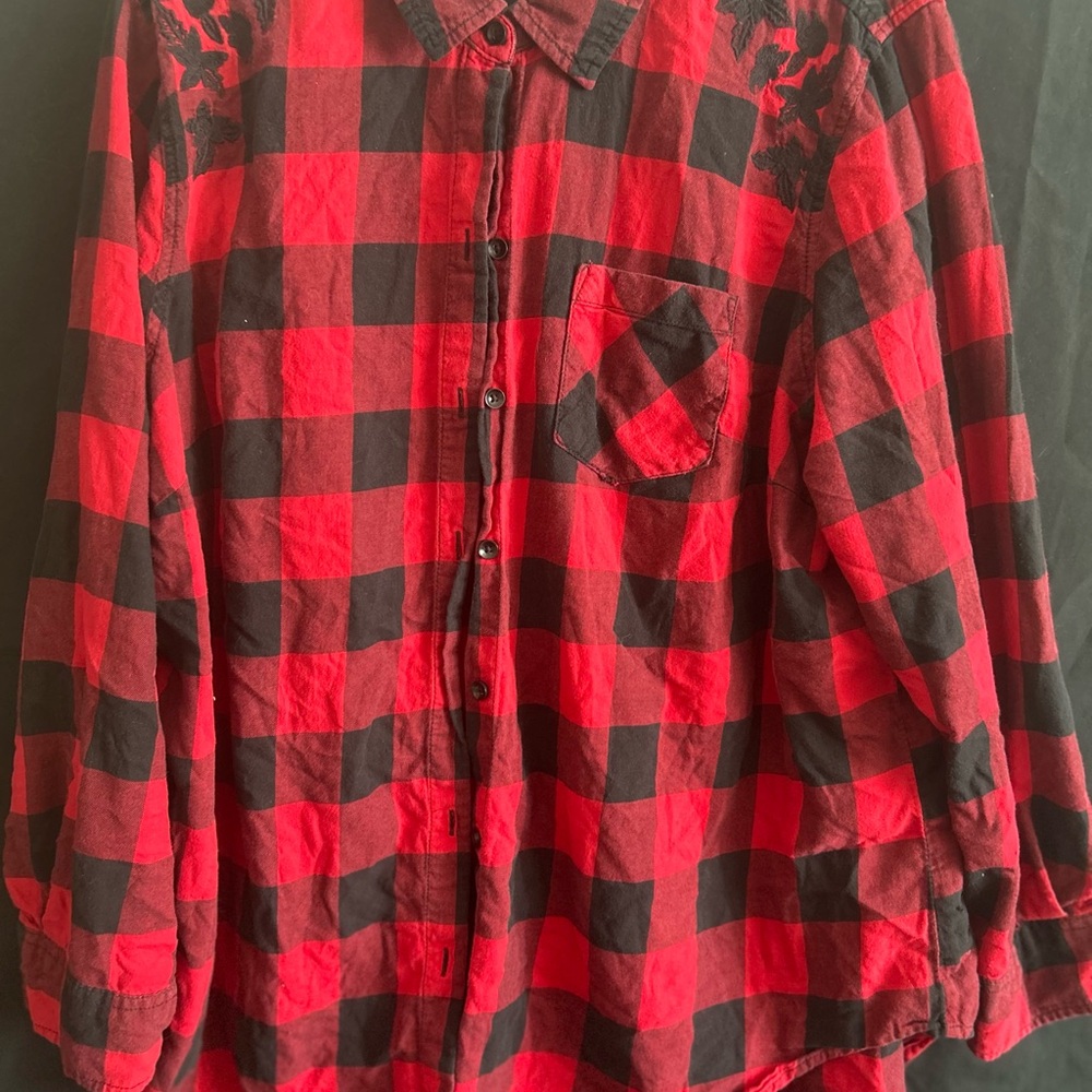 Red and Black Plaid Button-Up Shirt